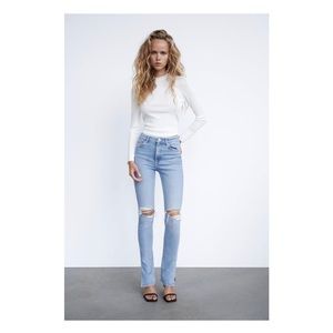Zara ripped skinny flare split hem jeans